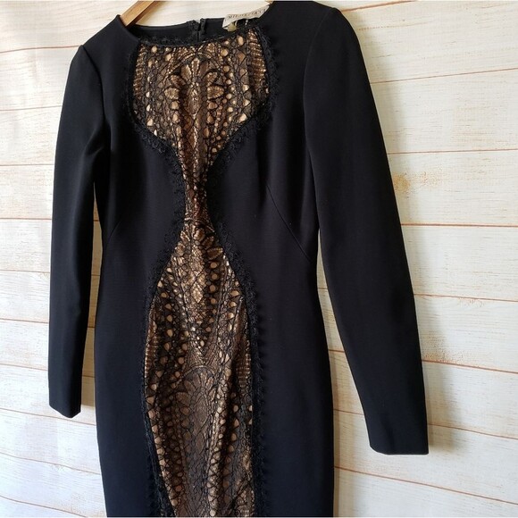 Emilio Pucci Stretchy Lace Inset Long Sleeve Sheath Mini Dress Size 44 Black - Picture 3 of 10